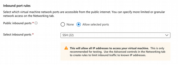 Azure Port 22 Warning